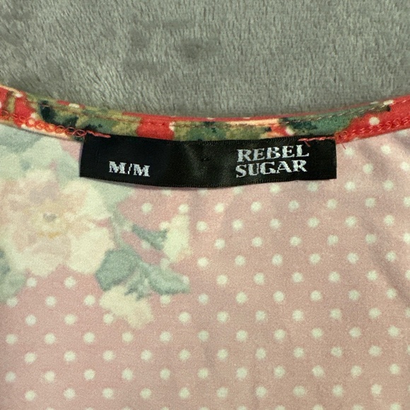 Rebel Sugar Pink Floral Short Sleeve Dress Women's Size M Faux Wrap Summer Girly - Picture 4 of 7